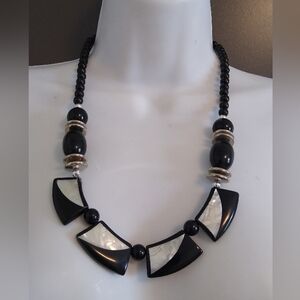 Vtg Art Deco Inspired  Bead/Inlay Necklace